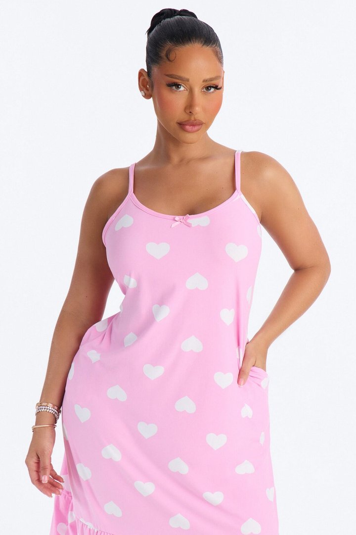 Sweetheart Seduction Ruffle PJ Sleep Dress - Pink/combo