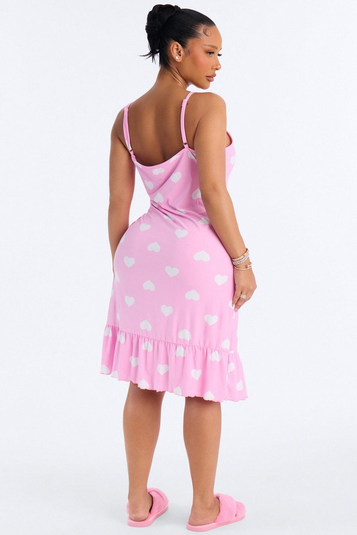 Sweetheart Seduction Ruffle PJ Sleep Dress - Pink/combo