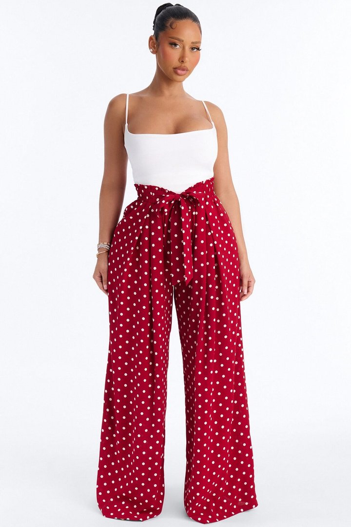 Ella Polka Dot Wide Leg Pant - Red/White