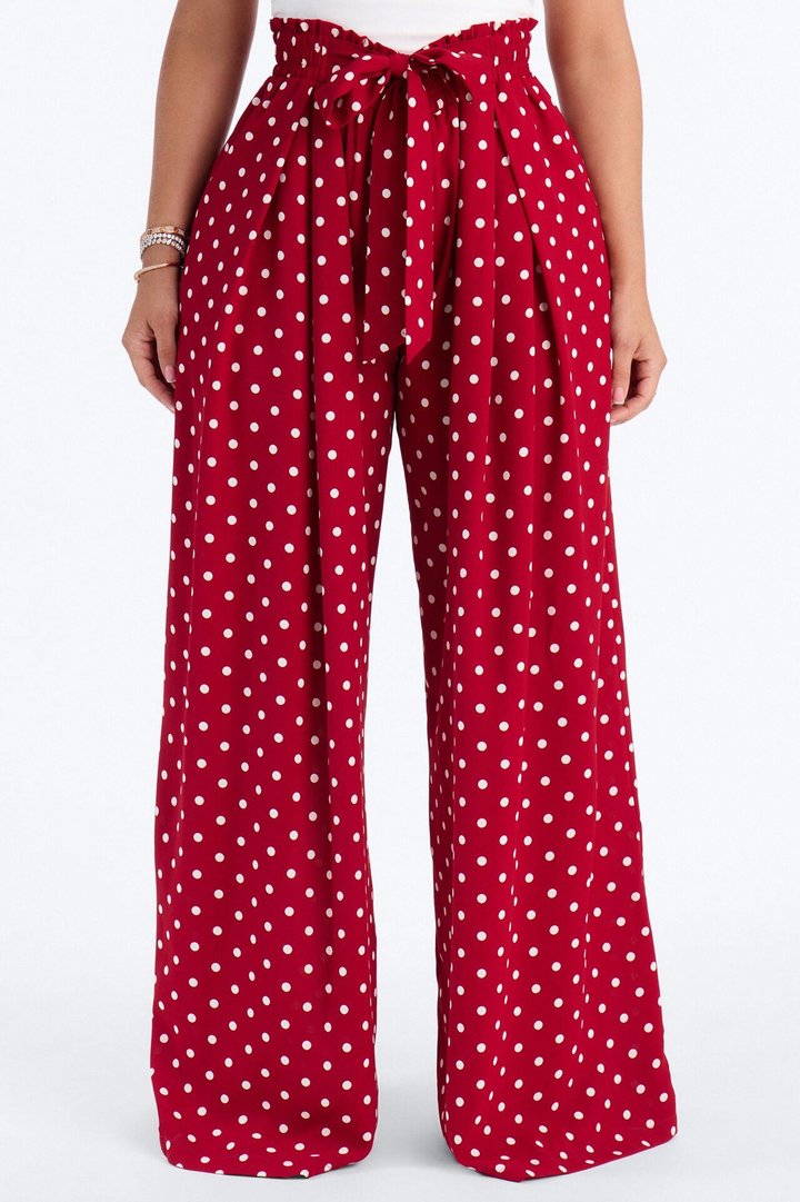 Ella Polka Dot Wide Leg Pant - Red/White