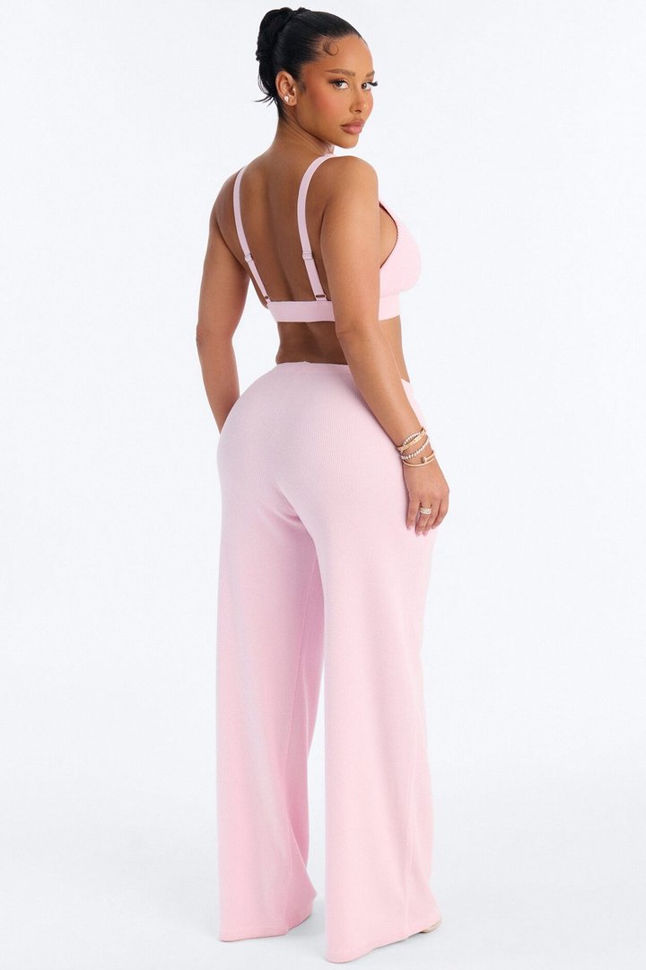Soft Girl Era Waffle Pant Set - Pink