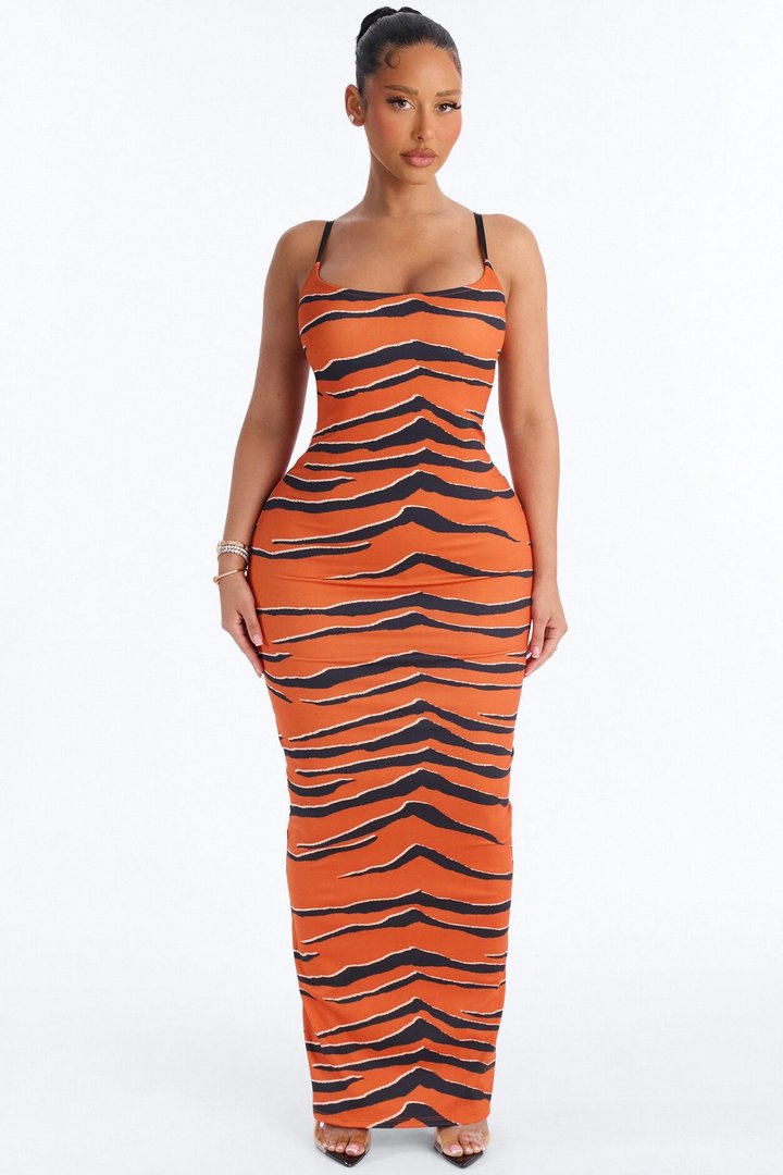 Your Wildest Dream Backless Maxi Dress - Orange/combo