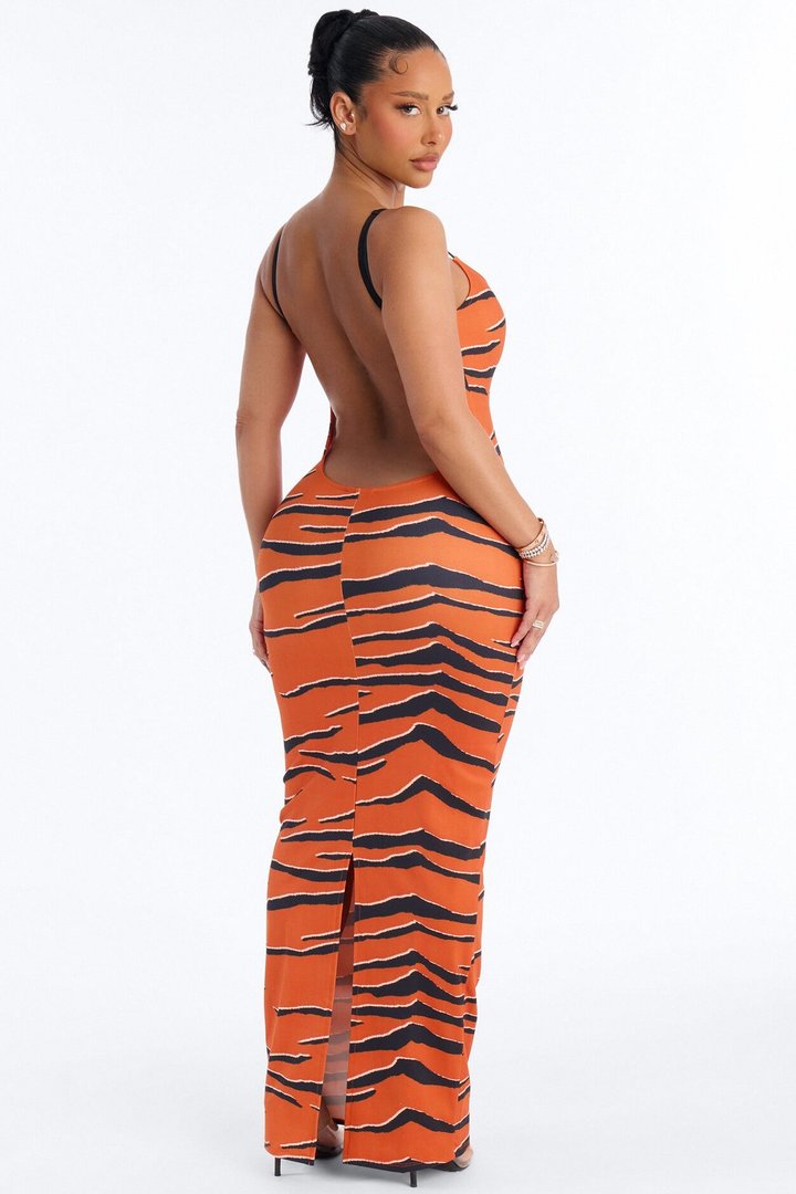 Your Wildest Dream Backless Maxi Dress - Orange/combo