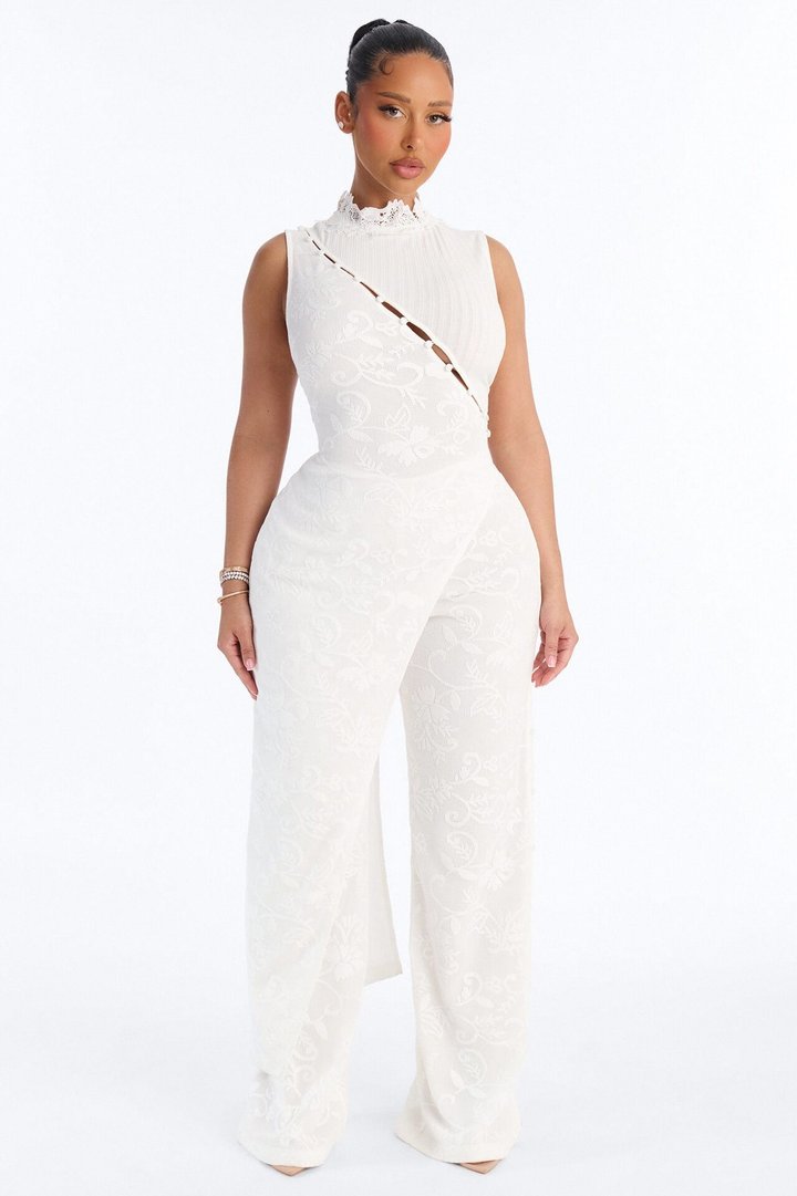 Modern Grace Sleeveless Lace Pant Set - Off White