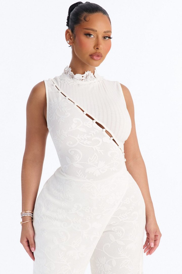 Modern Grace Sleeveless Lace Pant Set - Off White