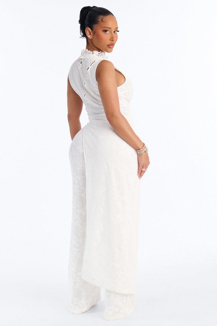 Modern Grace Sleeveless Lace Pant Set - Off White