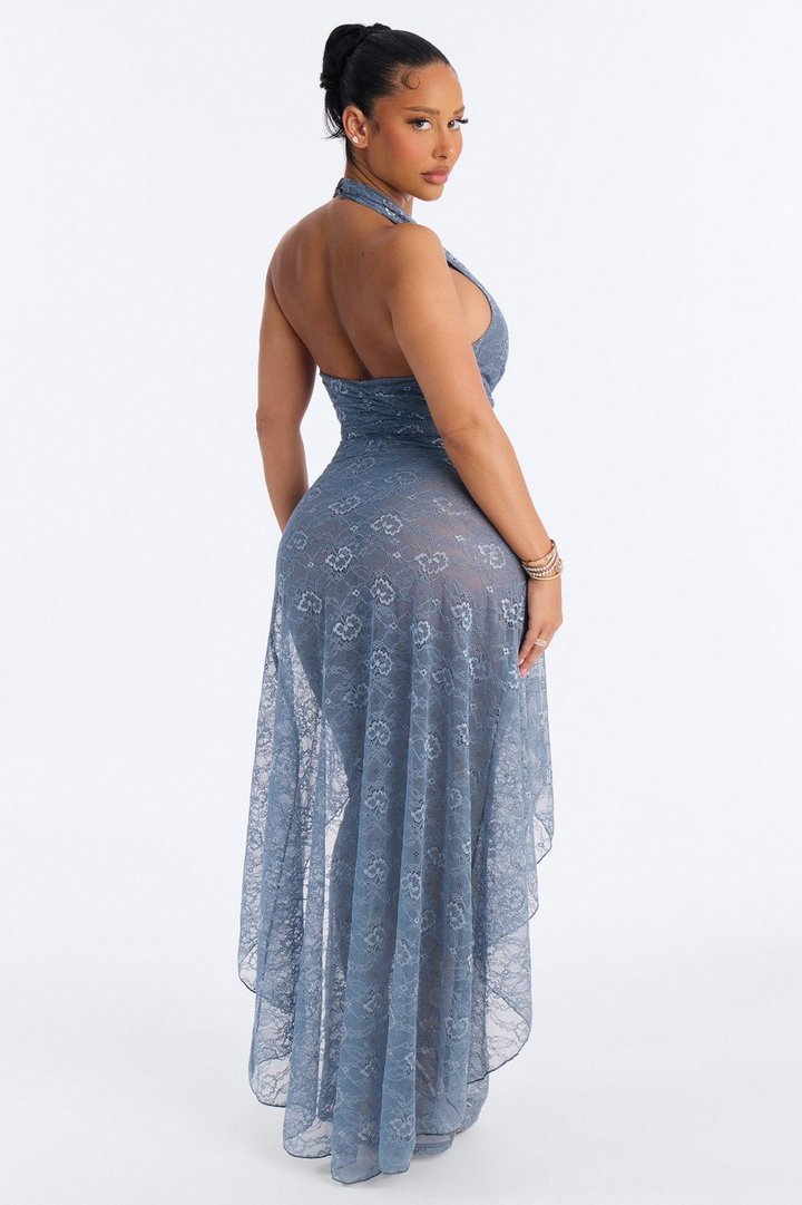 Gaia Lace Halter Maxi Dress - SlateBlue
