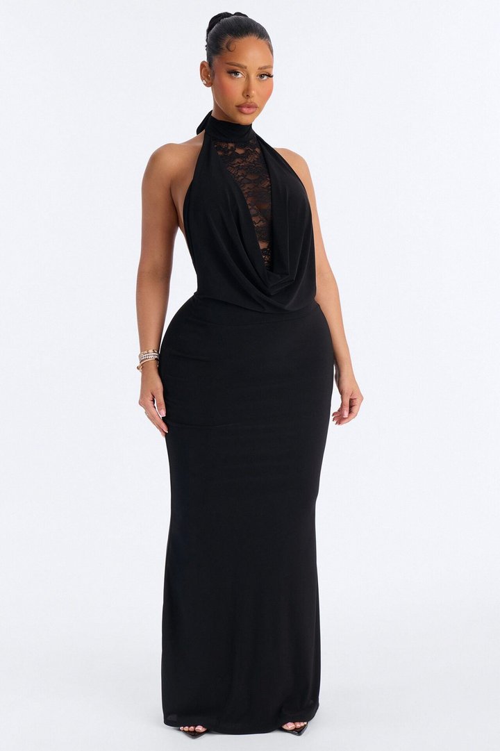 Remi Lace Halter Maxi Dress - Black