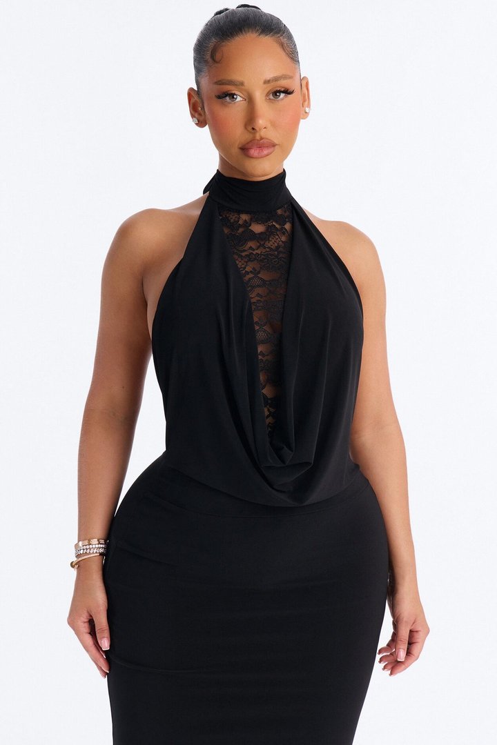 Remi Lace Halter Maxi Dress - Black