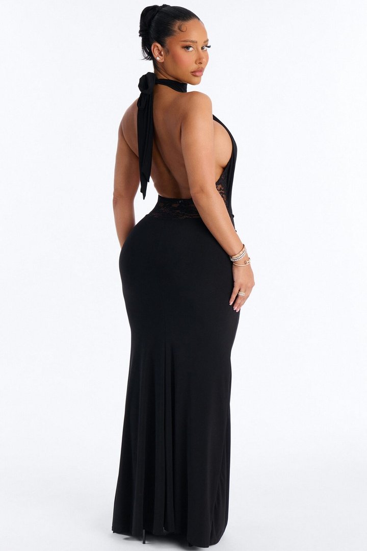Remi Lace Halter Maxi Dress - Black