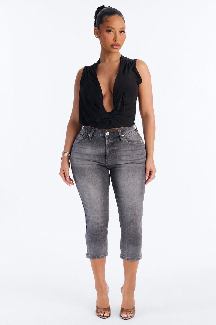 Sweet And Sassy Stretch Capri Jeans - Grey