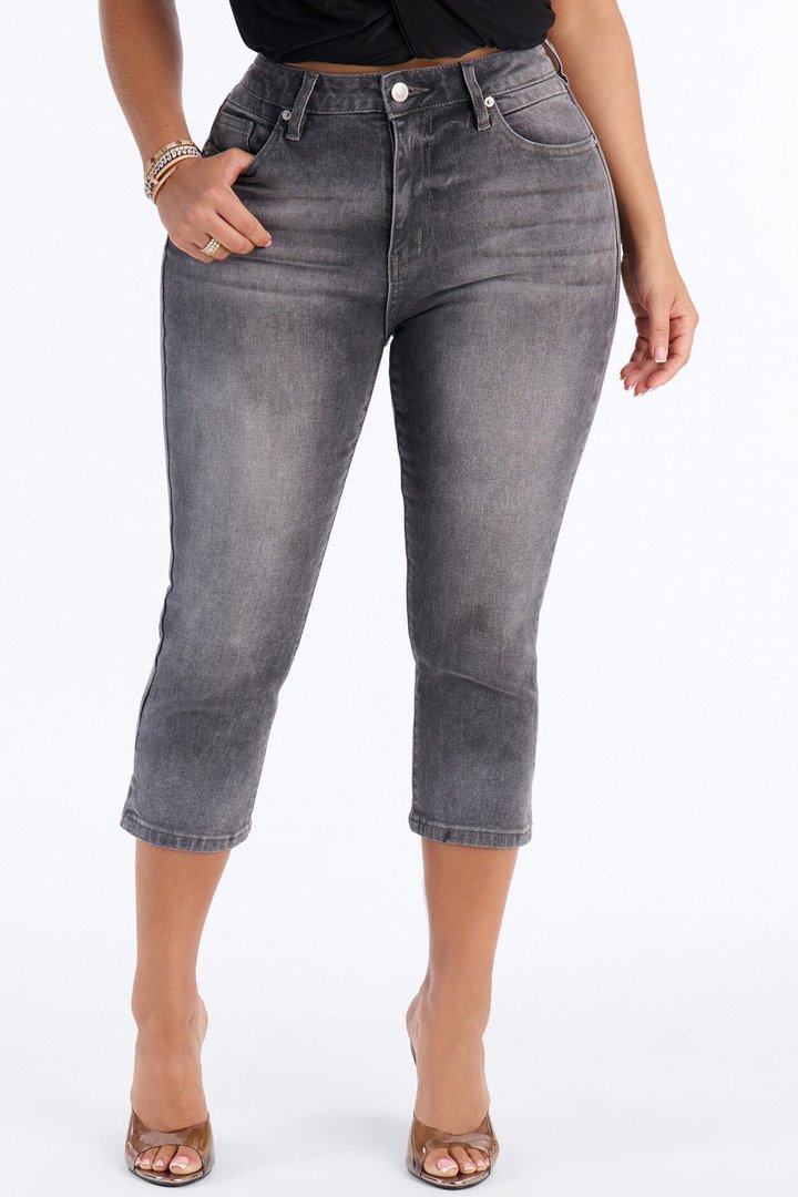 Sweet And Sassy Stretch Capri Jeans - Grey