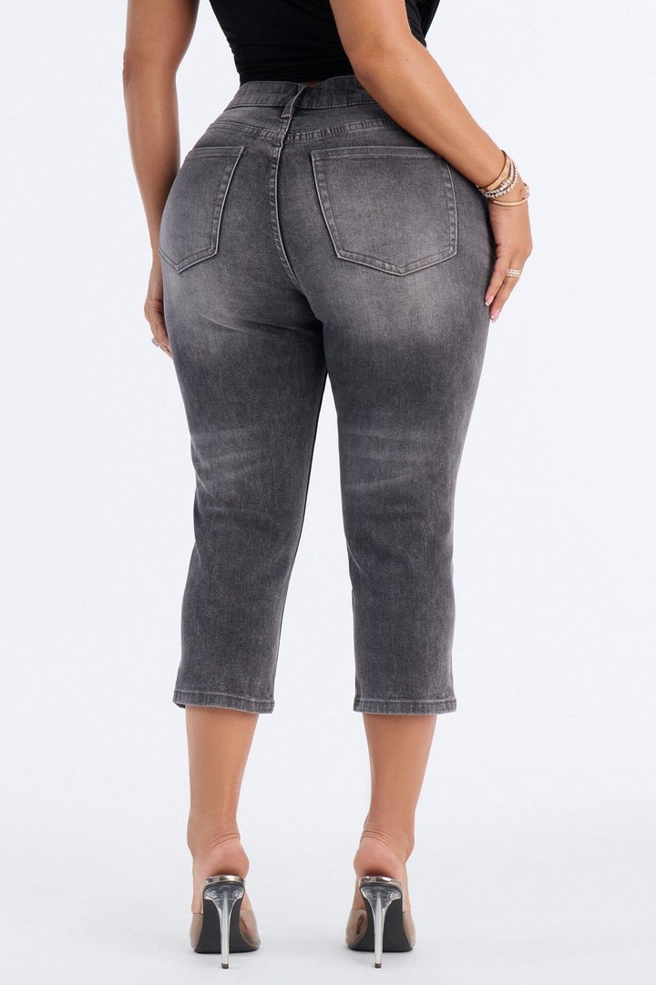 Sweet And Sassy Stretch Capri Jeans - Grey
