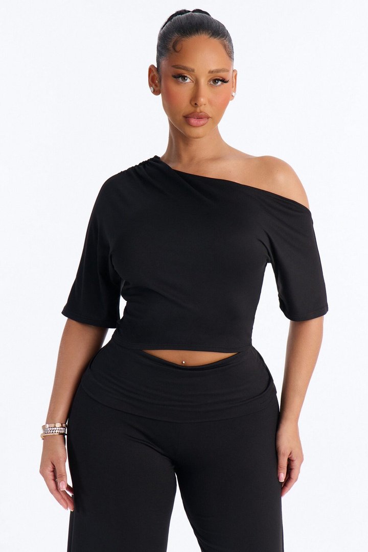 Maria Off Shoulder Gaucho Pant Set - Black
