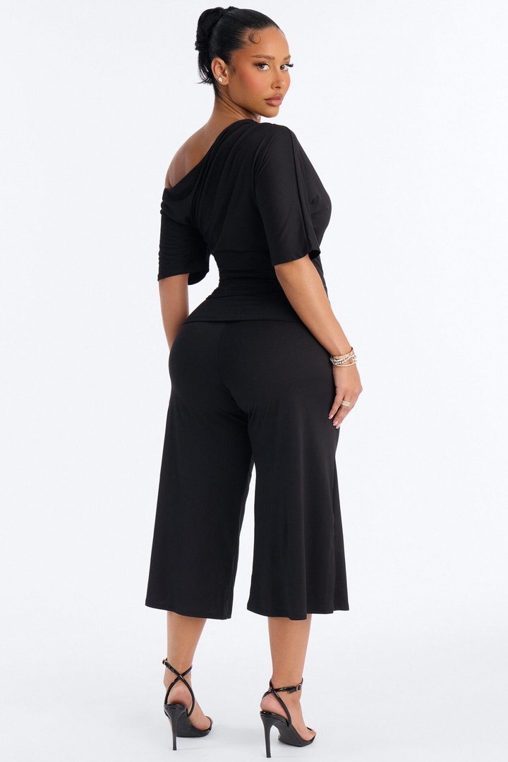 Maria Off Shoulder Gaucho Pant Set - Black