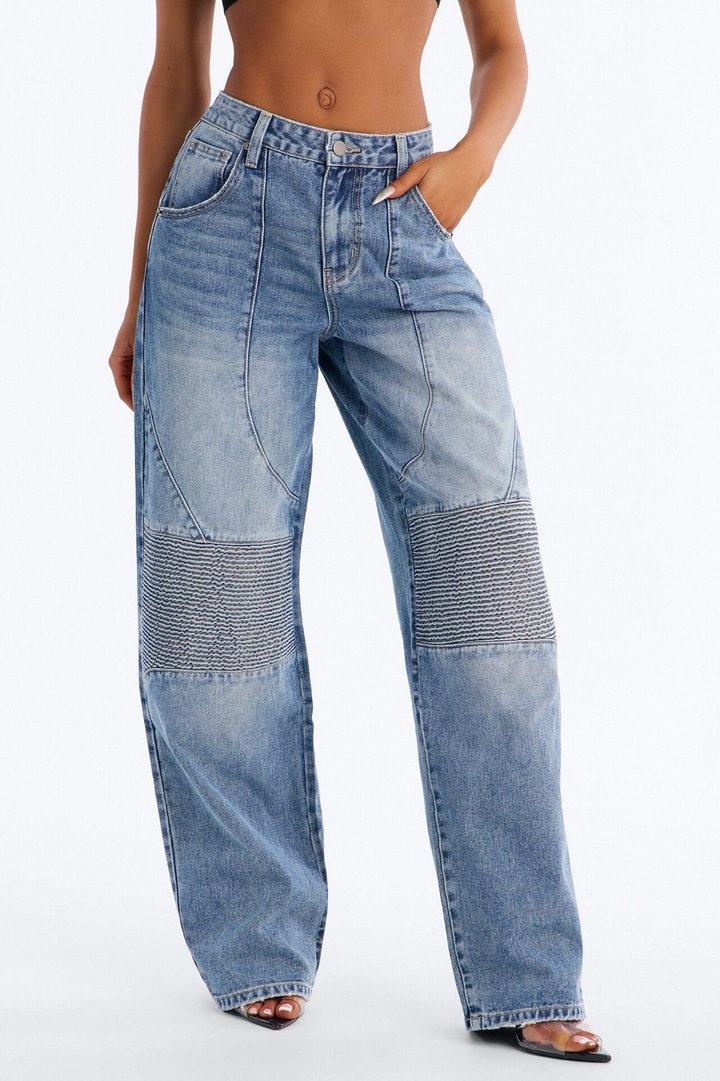 Let Me Ride Moto Straight Leg Jeans - Medium Wash