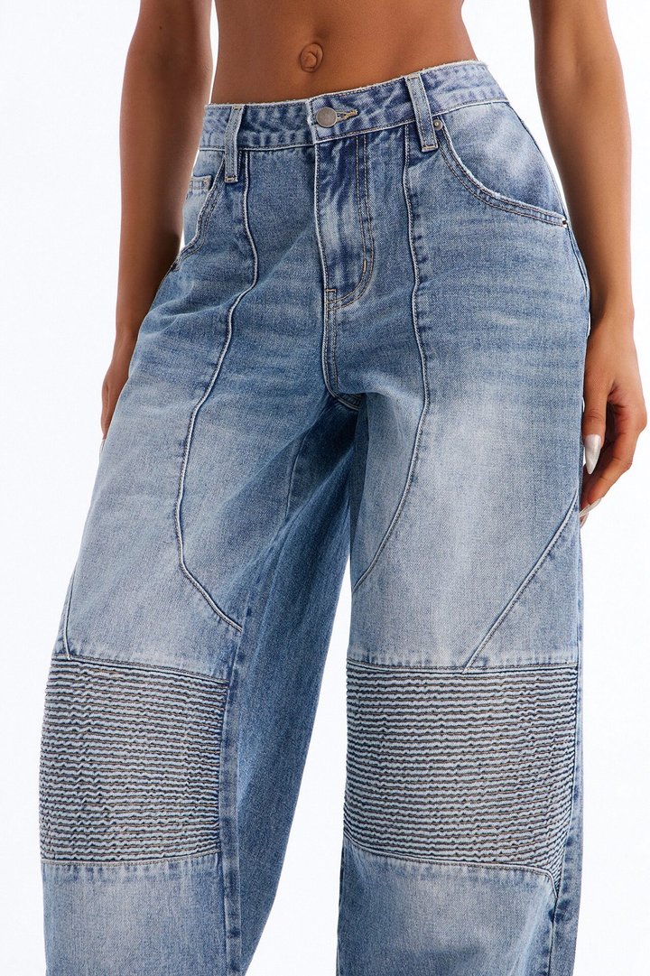 Let Me Ride Moto Straight Leg Jeans - Medium Wash