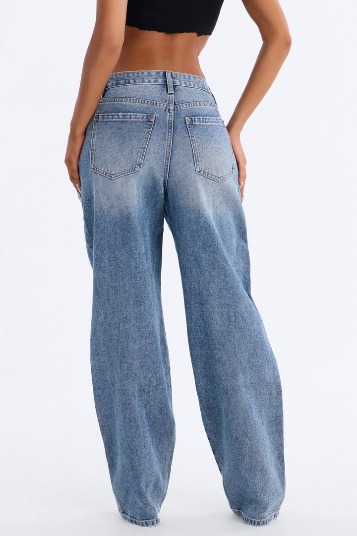 Let Me Ride Moto Straight Leg Jeans - Medium Wash