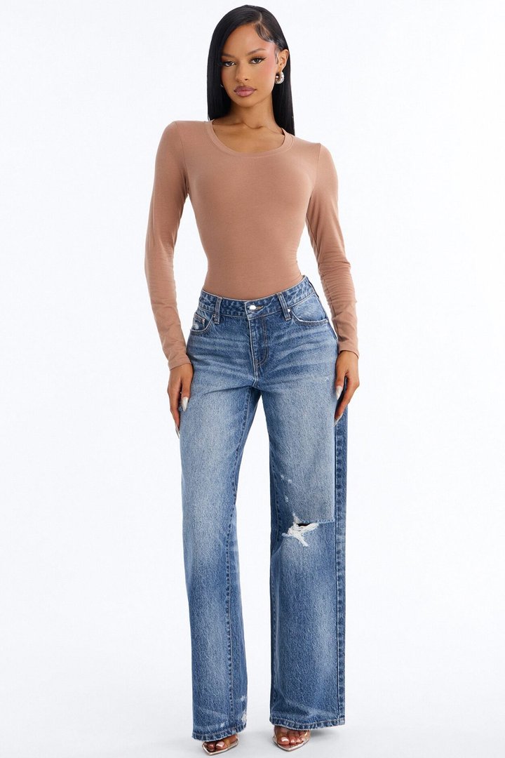 Elise Round Neck Long Sleeve Top - Caffe