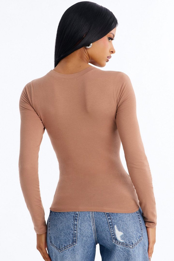 Elise Round Neck Long Sleeve Top - Caffe