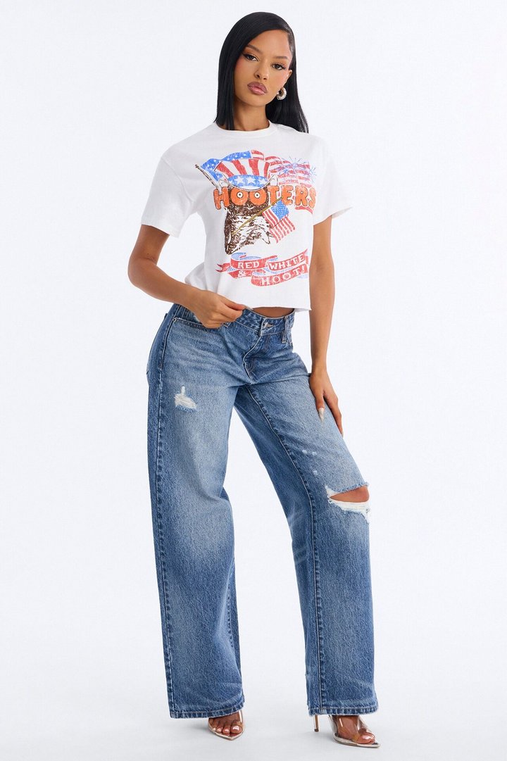 Hooters Red White And Hoot Crop Tee - White