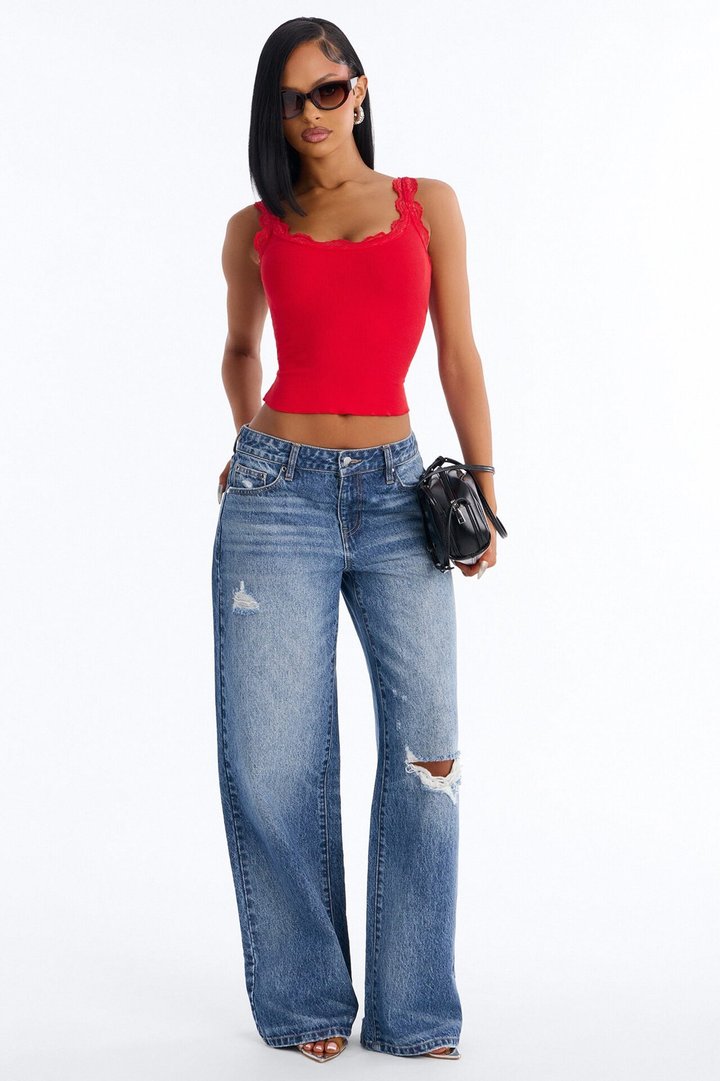 Julianna Lace Trim Tank - DarkRed