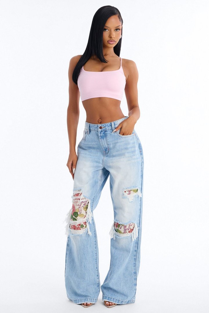 Purely Sentimental Rip And Repair Jeans - Light Wash