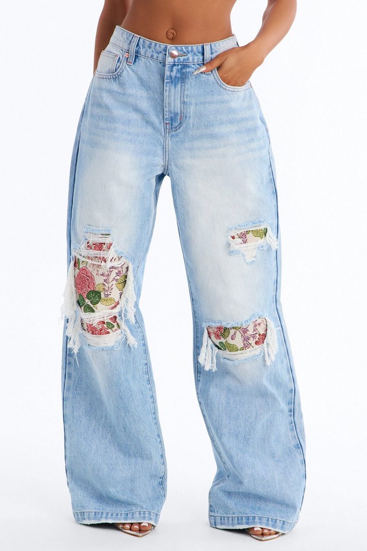 Purely Sentimental Rip And Repair Jeans - Light Wash