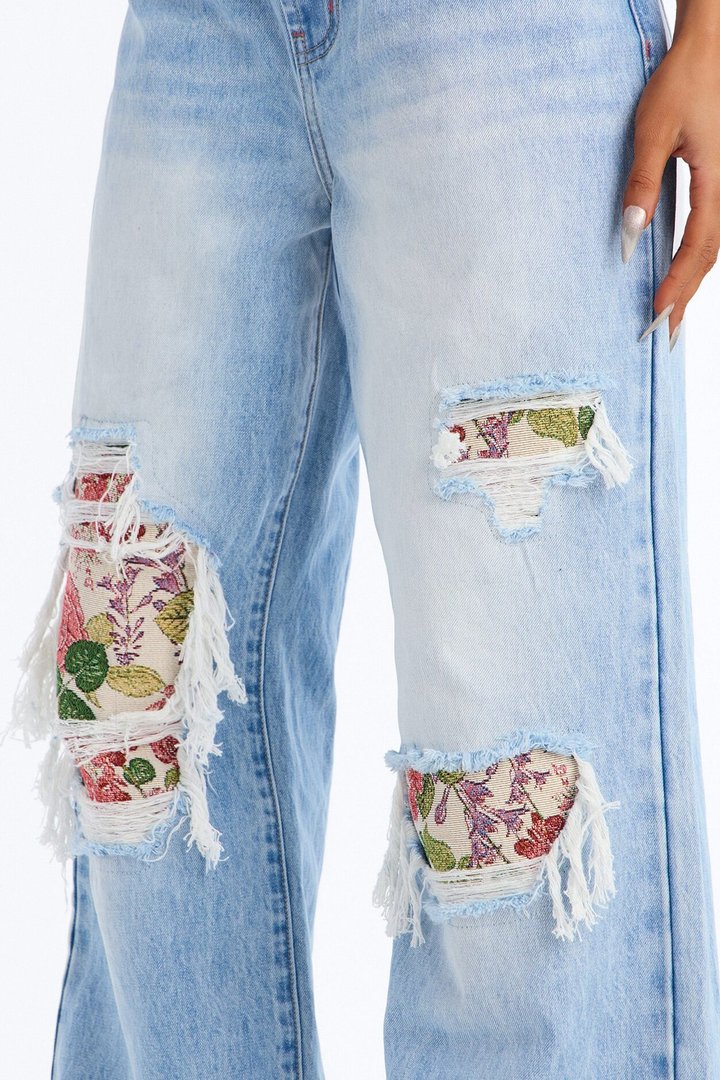 Purely Sentimental Rip And Repair Jeans - Light Wash