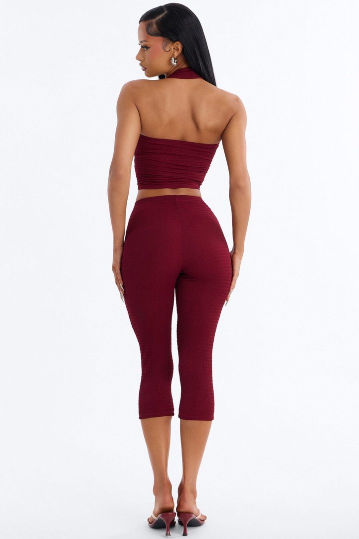Delilah Textured Halter Capri Pant Set - Burgundy