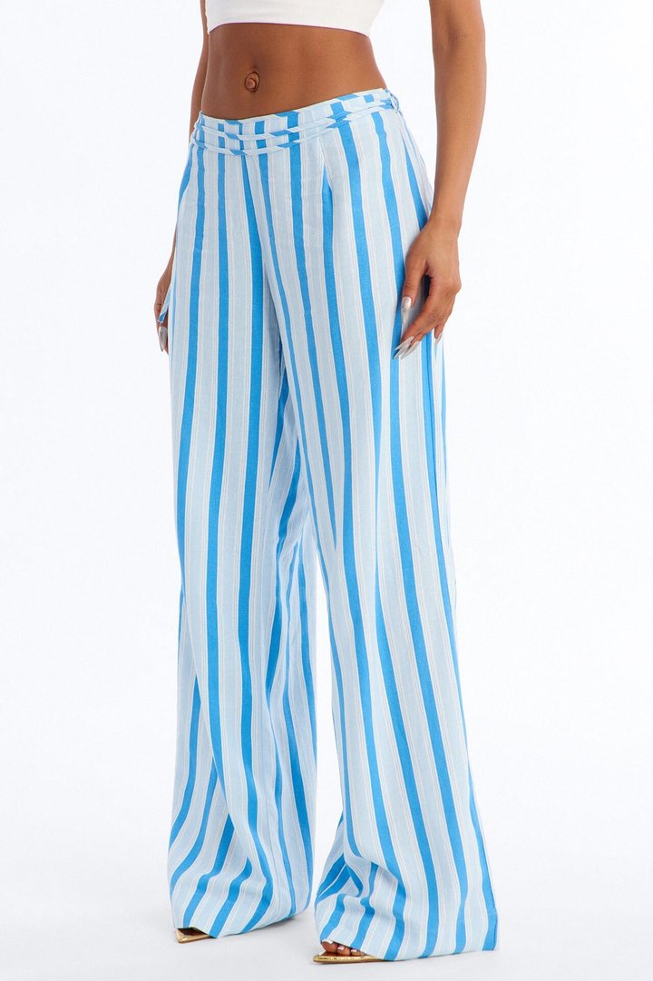 Lurice Low Rise Striped Linen Wide Leg Pant - Blue/combo
