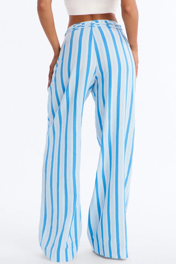 Lurice Low Rise Striped Linen Wide Leg Pant - Blue/combo