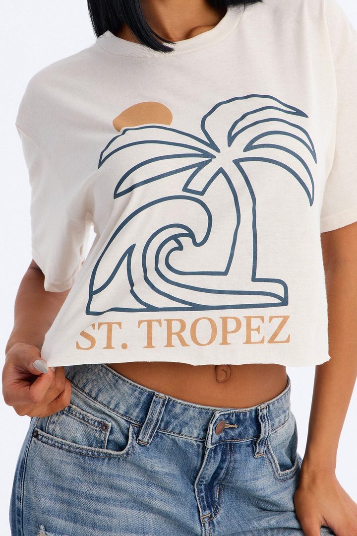 St. Tropez Cropped Baby T-Shirt - Off White
