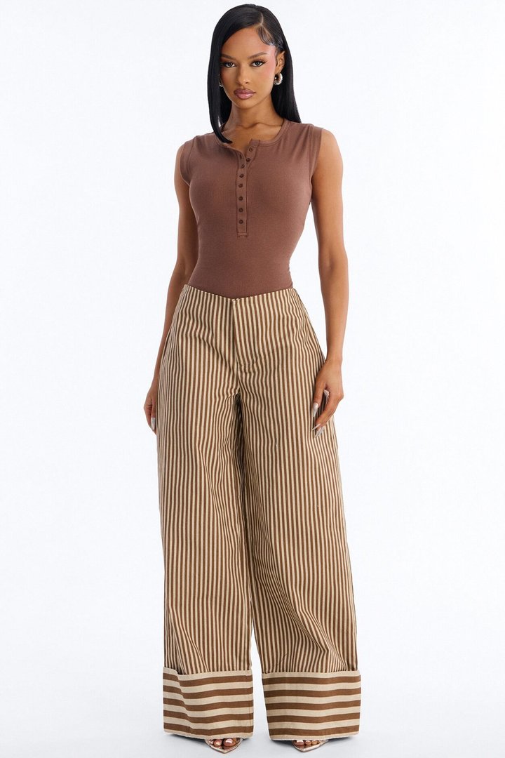 Hailey Ribbed Henley Muscle Tank Top - Coco