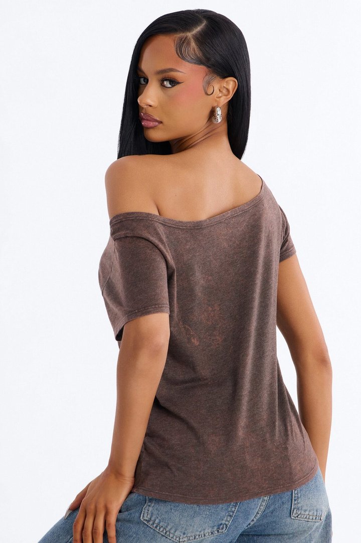 West Coast Choppers Off Shoulder T-Shirt - Washed Brown