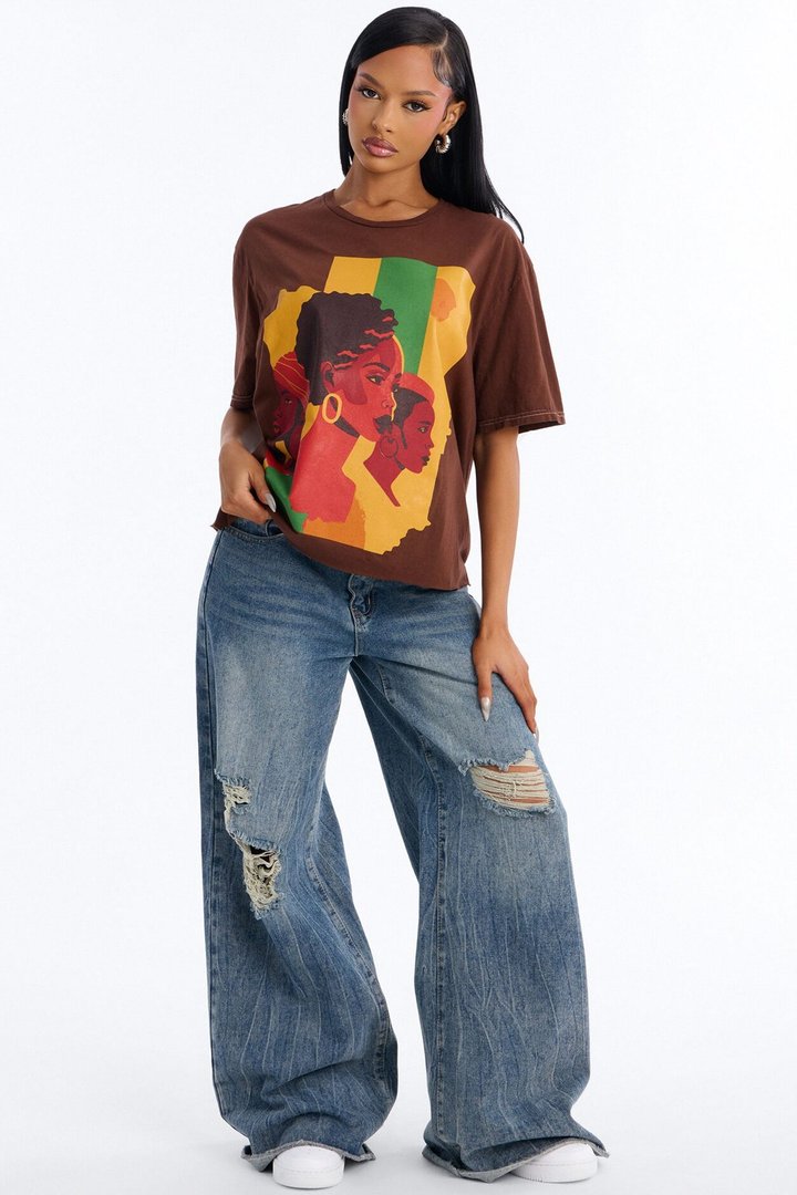Women Love Oversized Tee - Brown