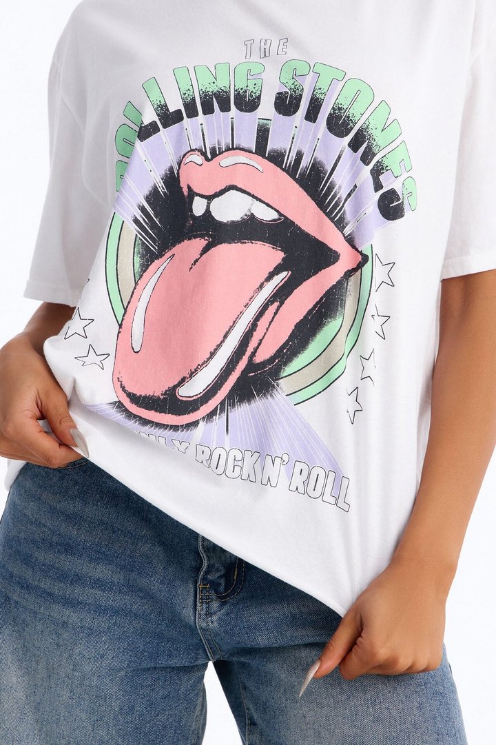 Only Rock N' Rolling Stones Washed Tee - White