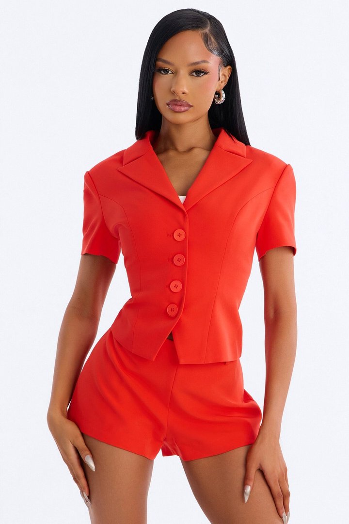 Ashleigh Short Sleeve Lace Up Blazer - Tangerine
