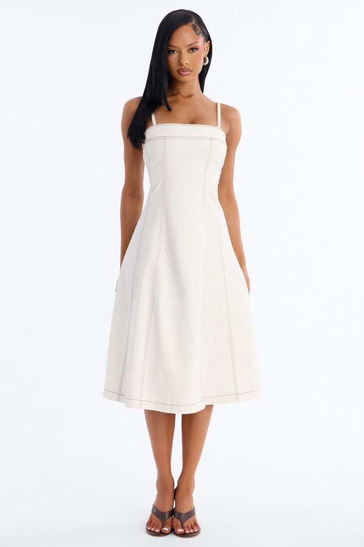 Kyla Stretch Denim Midi Dress - White