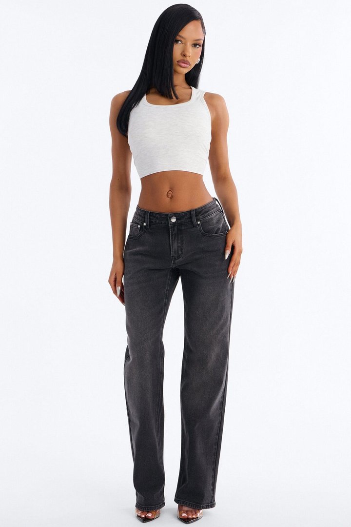 Common Ground Low Waist Straight Leg Jeans - Black
