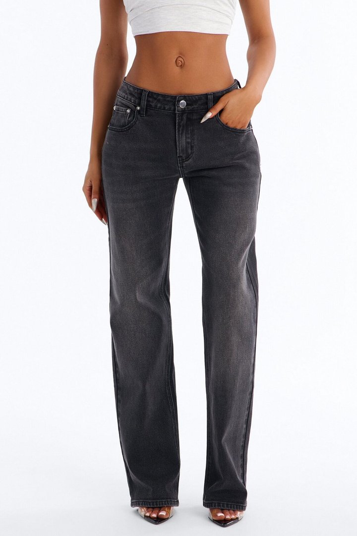 Common Ground Low Waist Straight Leg Jeans - Black