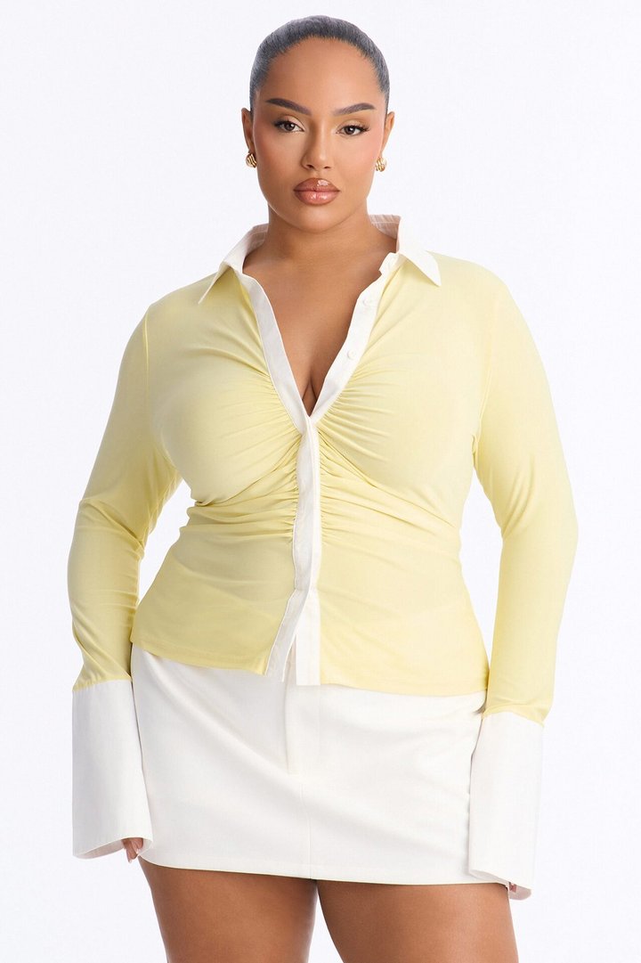 Sue Long Sleeve Button Up Shirt - Yellow/combo