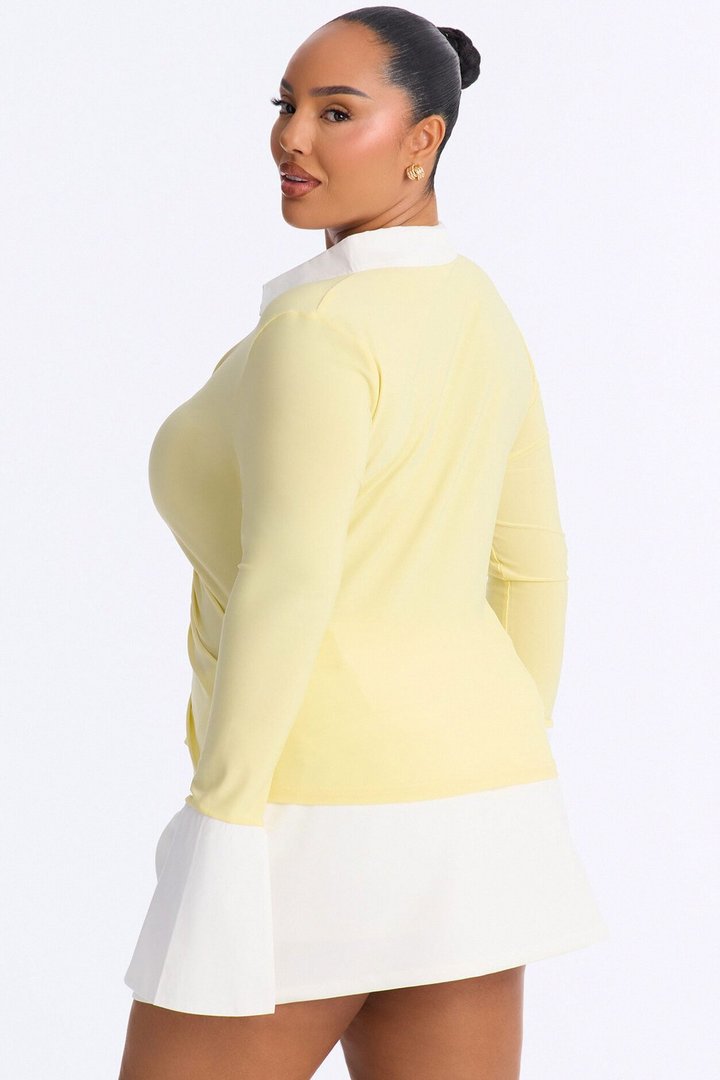 Sue Long Sleeve Button Up Shirt - Yellow/combo