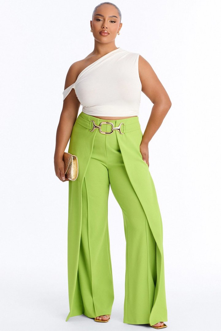 Bali Babe High Rise Wide Leg Trouser - Lime