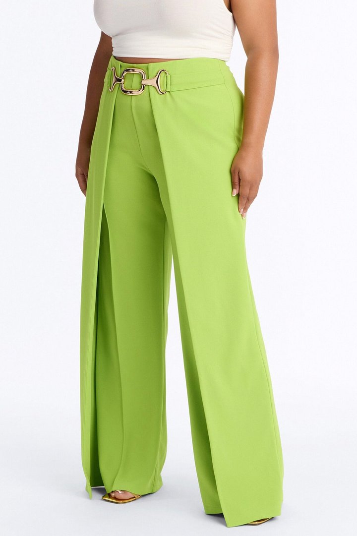 Bali Babe High Rise Wide Leg Trouser - Lime