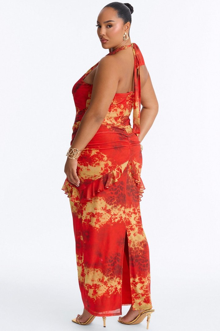 Siren Corset Mesh Maxi Dress - Orange/combo