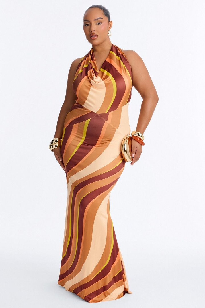 Lyla Backless Maxi Dress - BrownCombo