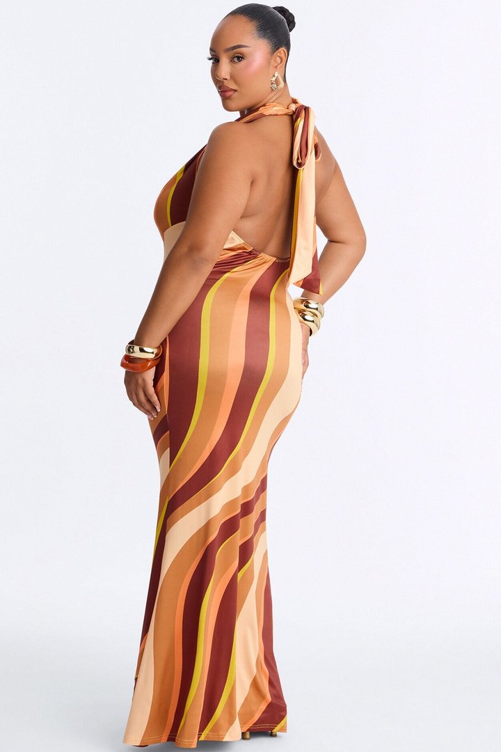 Lyla Backless Maxi Dress - BrownCombo