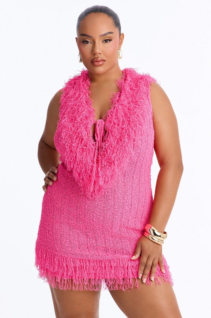 Nina Deep Cowl Sweater Mini Dress - HotPink