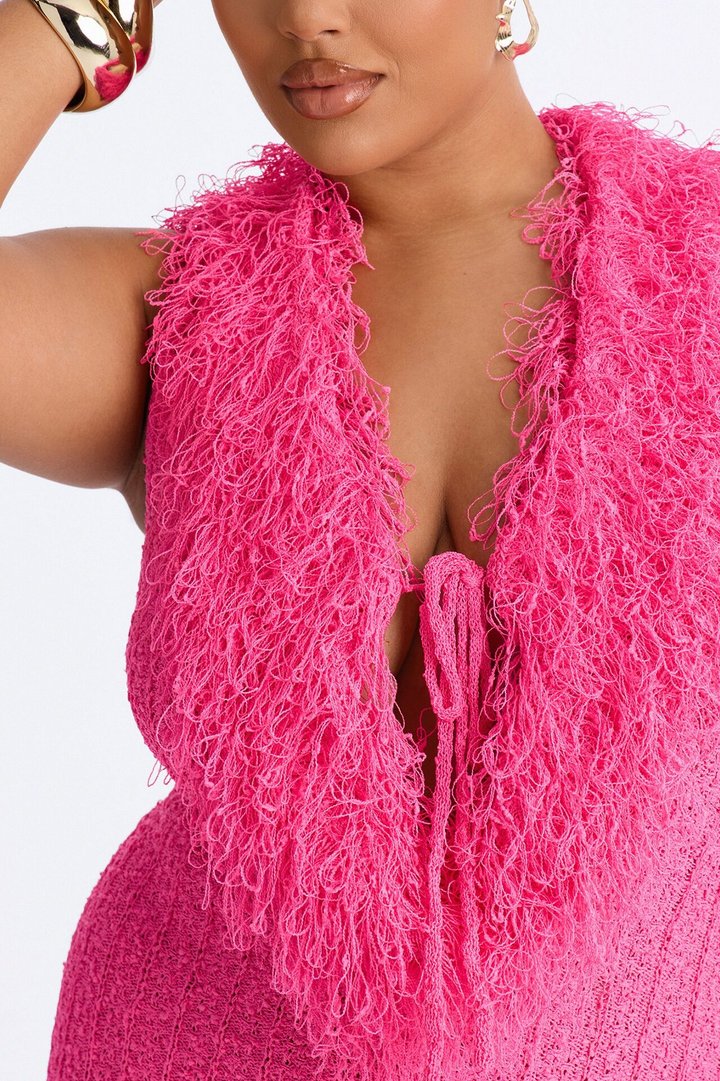 Nina Deep Cowl Sweater Mini Dress - HotPink